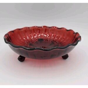 Vintage Anchor Hocking Royal Ruby Red‎ Glass Tri footed Candy Dish Bowl 6.5" MCM
